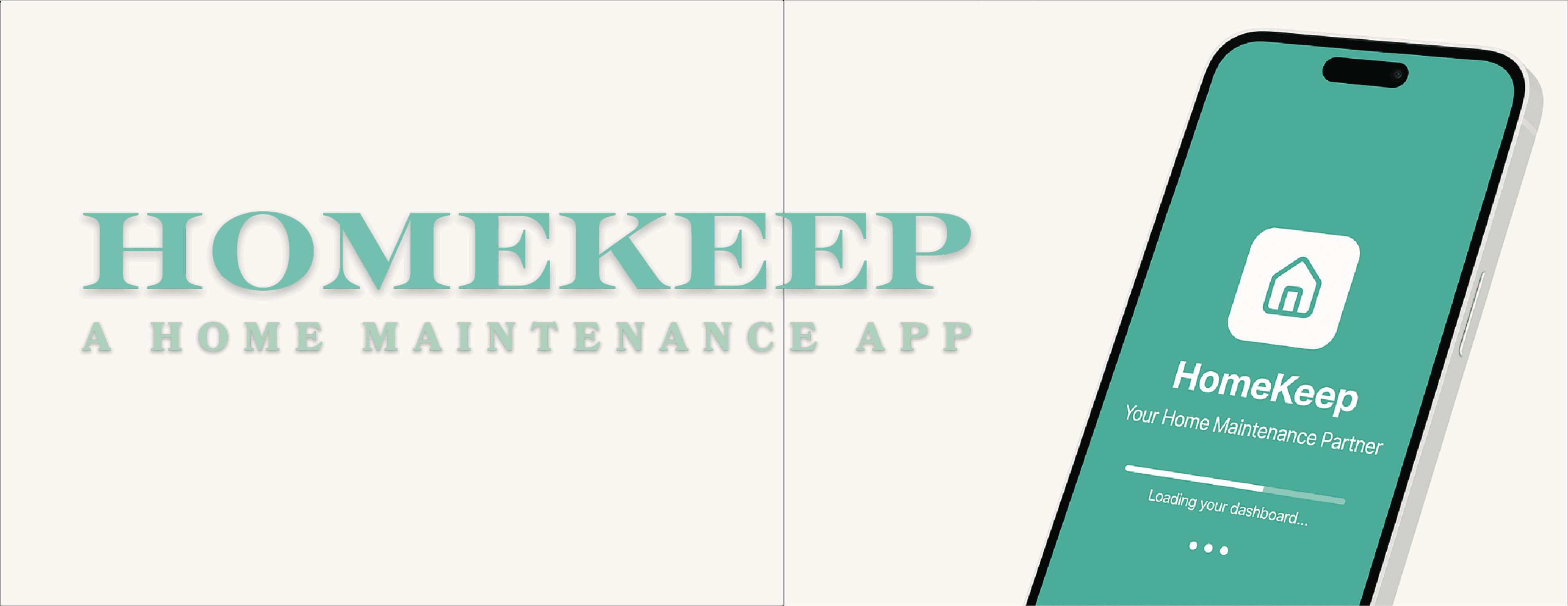 HomeKeep title slide with angled iPhone mockup and app branding