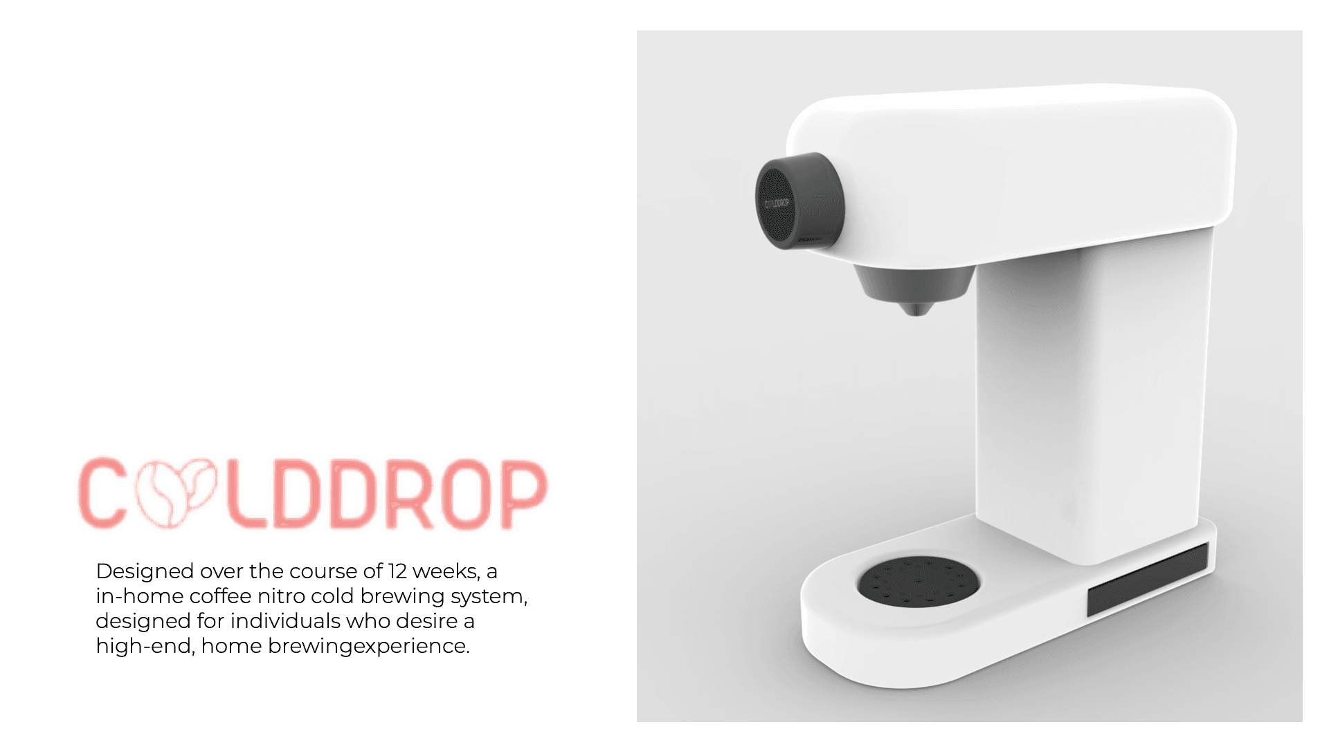 Coffee Project render of compact white coffee machine with minimal industrial form