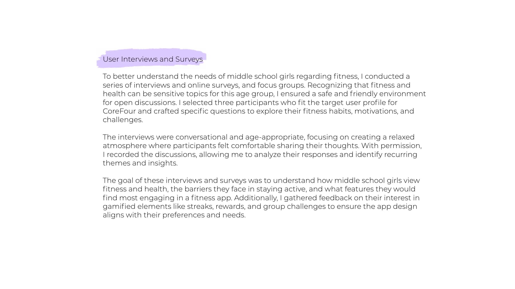 CoreFour interview, survey, and focus group research plan