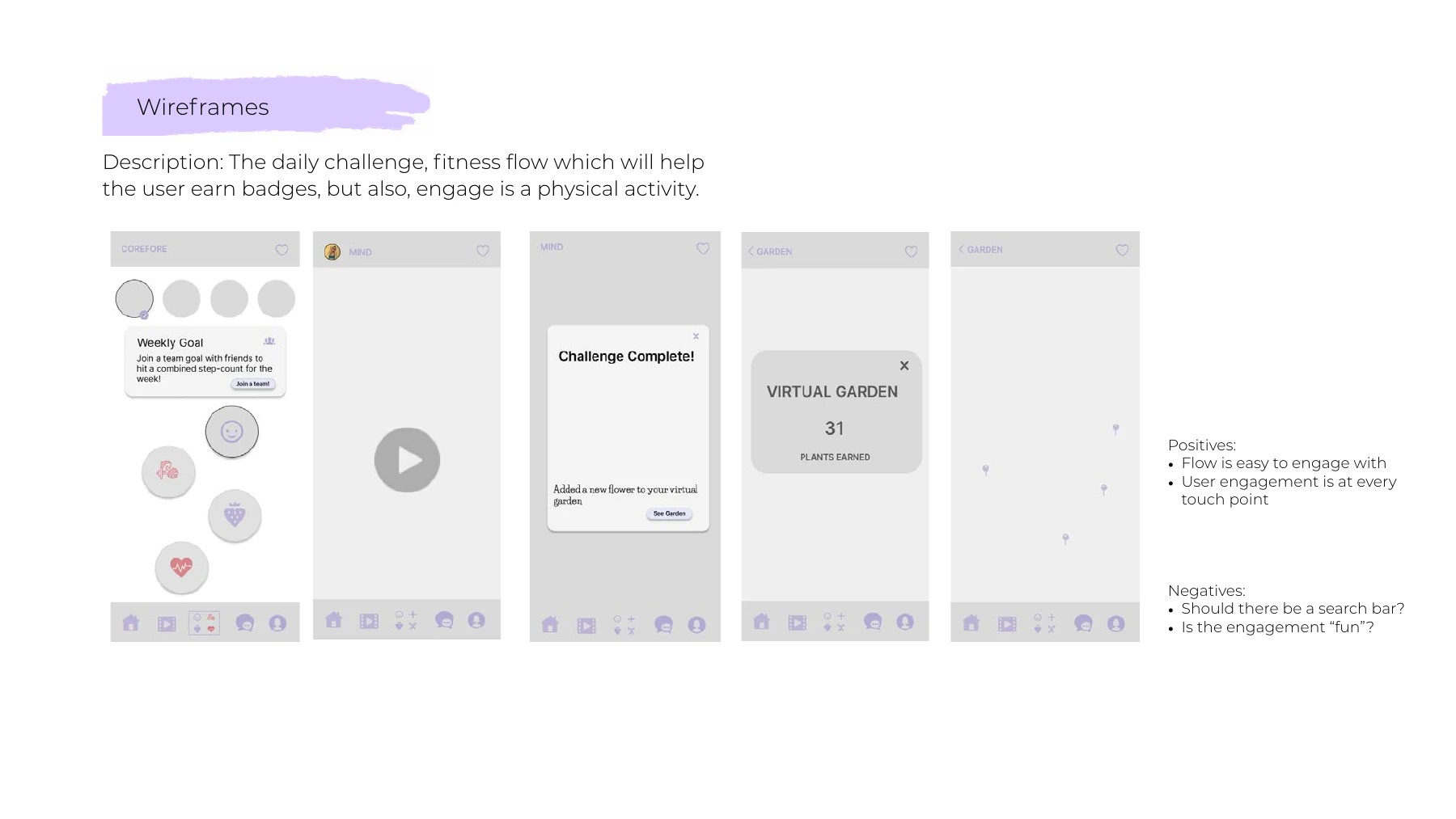 CoreFour challenge discovery wireframes
