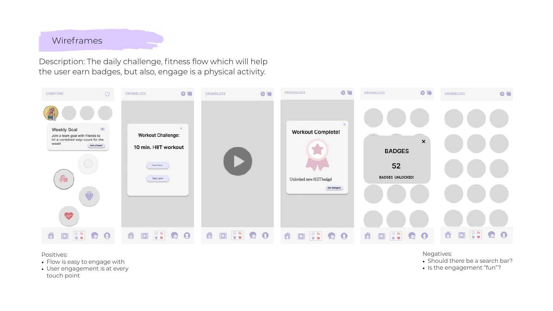 CoreFour challenge completion and reward wireframes