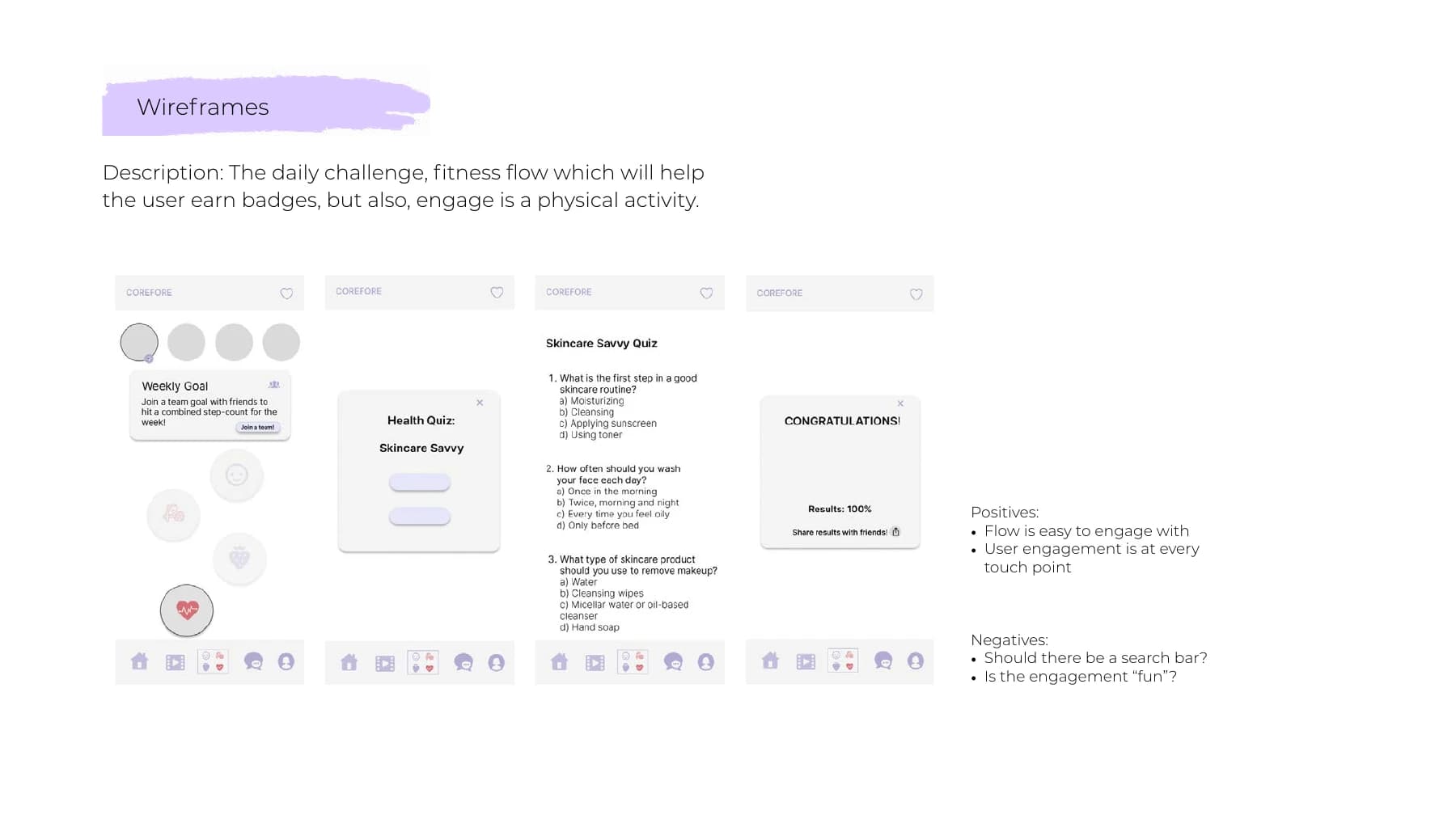 CoreFour challenge flow wireframes