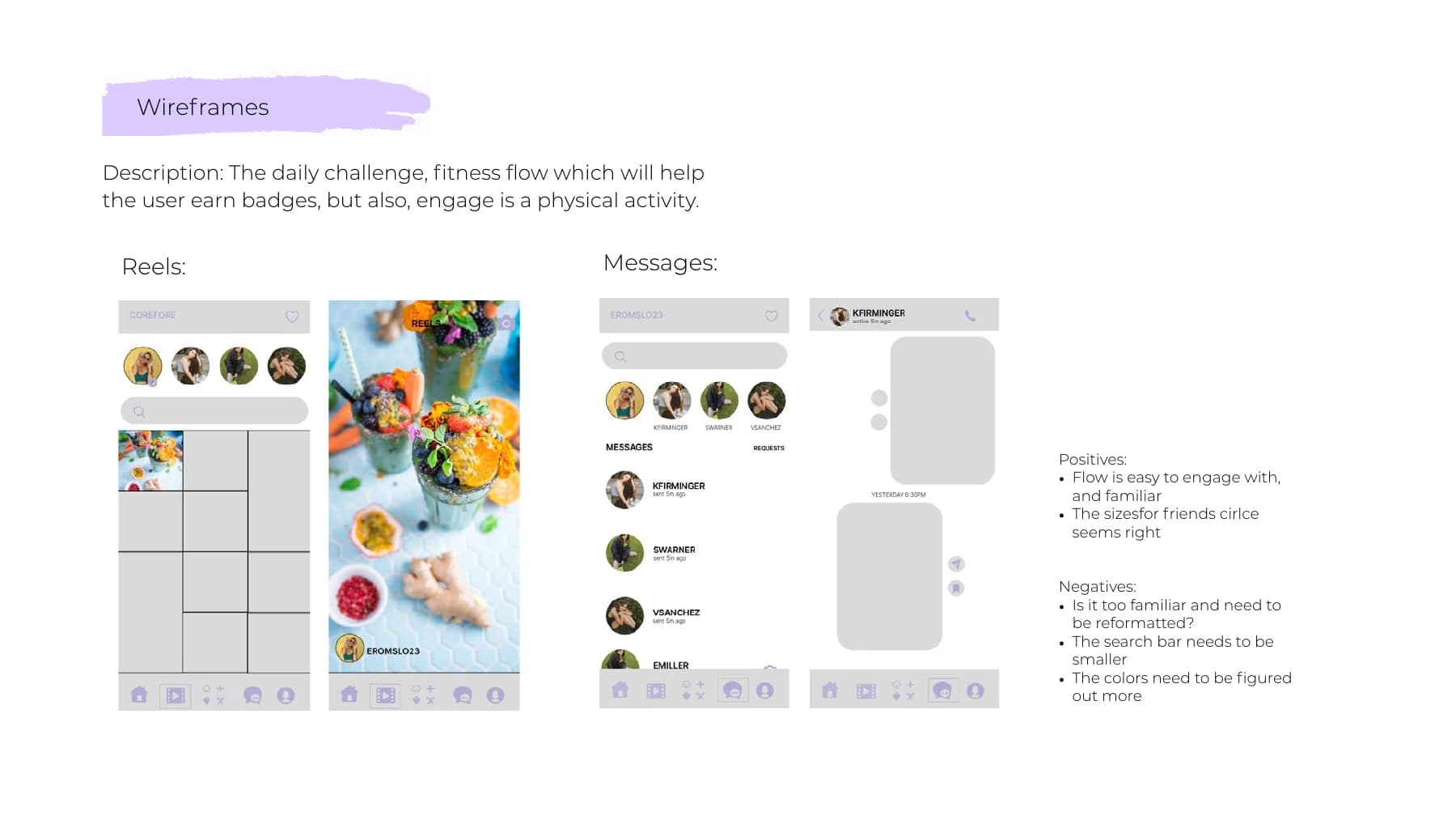CoreFour social and messaging wireframes