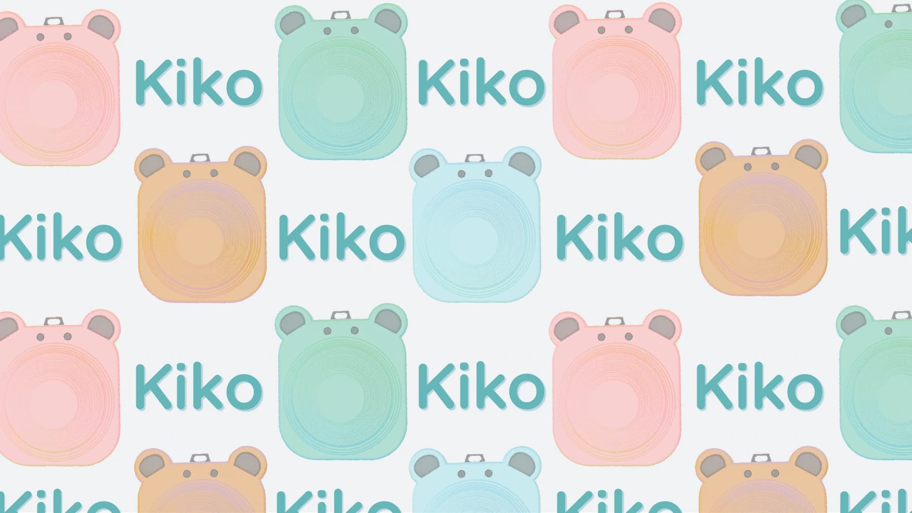 Kiko brand pattern with colorful device illustrations and wordmarks